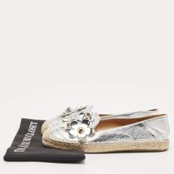 Marc Jacobs Silver Leather Studded Daisy Espadrille Flats Size 38
