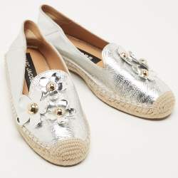 Marc Jacobs Silver Leather Studded Daisy Espadrille Flats Size 38