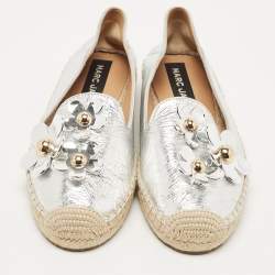 Marc Jacobs Silver Leather Studded Daisy Espadrille Flats Size 38