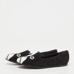 Marc by Marc Jacobs Black/White Suede and Leather Cat Ballet Flats Size 36