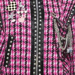 Marc Jacobs Pink Tweed Brooch Detail Zip -Up Jacket S