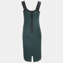 Marc Jacobs Green/Black Dot Print Crepe Ruffled Sleeveless Dress S