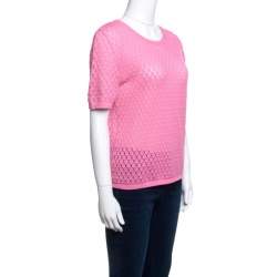 Pre Owned Marc Jacobs Pink Rib Trim Perforated Cotton Knit Top M