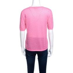 Pre Owned Marc Jacobs Pink Rib Trim Perforated Cotton Knit Top M