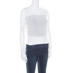 Marc Jacobs White Perforated Fish Scale Pattern Knit Crop Top S