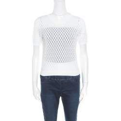 Marc Jacobs White Perforated Fish Scale Pattern Knit Crop Top S