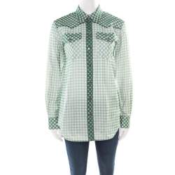 Marc Jacobs Green and White Checked Organza Long Sleeve Shirt S