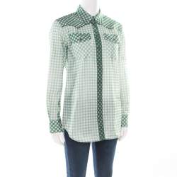 Marc Jacobs Green and White Checked Organza Long Sleeve Shirt S