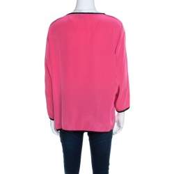 Pre Owned Marc Jacobs Pink Silk Contrast Heart Applique Dolman Sleeve Blouse L