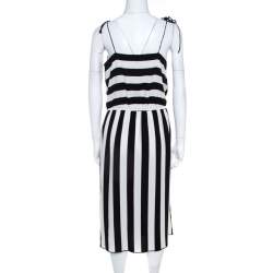 Marc Jacobs Monochrome Striped Crepe Faux Wrap Midi Dress M
