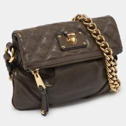 Marc Jacobs Beige/Grey Leather Foldover Shoulder Bag