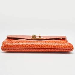 Marc Jacobs Orange Textured Leather Lock Flap Clutch