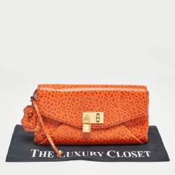 Marc Jacobs Orange Textured Leather Lock Flap Clutch