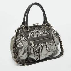 Marc Jacobs Silver Coated Canvas and Leather Stam Bag