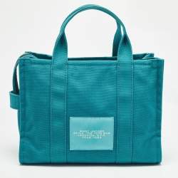 Pre Owned Marc Jacobs Teal Green Canvas Medium The Tote Bag