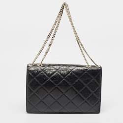 Marc Jacobs Black Glossy Quilted Leather Trouble Flap Shoulder Bag