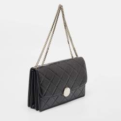 Marc Jacobs Black Glossy Quilted Leather Trouble Flap Shoulder Bag