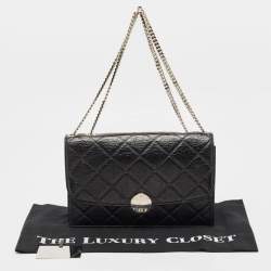 Marc Jacobs Black Glossy Quilted Leather Trouble Flap Shoulder Bag