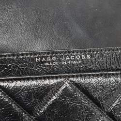 Marc Jacobs Black Glossy Quilted Leather Trouble Flap Shoulder Bag