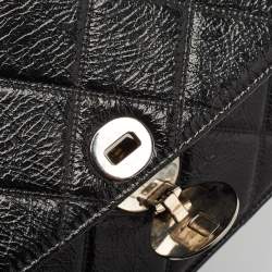 Marc Jacobs Black Glossy Quilted Leather Trouble Flap Shoulder Bag