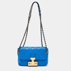 Pre Owned Marc Jacobs Blue Quilted Leather Flap Shoulder Bag