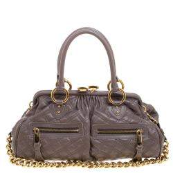 Marc Jacobs Dark Grey Quilted Leather Stam Satchel