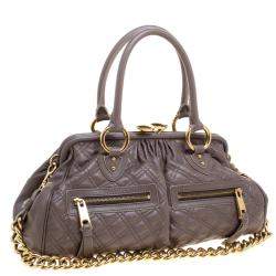 Pre Owned Marc Jacobs Dark Grey Quilted Leather Stam Satchel