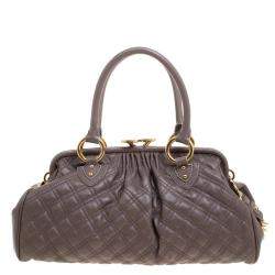 Pre Owned Marc Jacobs Dark Grey Quilted Leather Stam Satchel