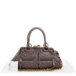 Pre Owned Marc Jacobs Dark Grey Quilted Leather Stam Satchel