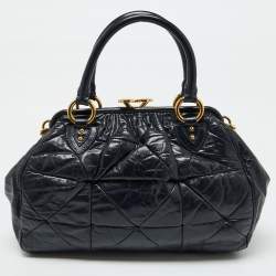Pre Owned Marc Jacobs Navy Blue Quilted Leather Stam Satchel
