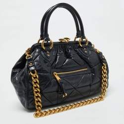 Pre Owned Marc Jacobs Navy Blue Quilted Leather Stam Satchel