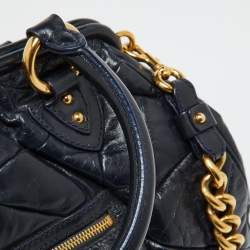Pre Owned Marc Jacobs Navy Blue Quilted Leather Stam Satchel