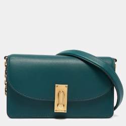 Marc Jacobs Teal Green Leather Jane Wallet On Chain