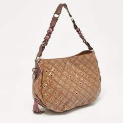 Marc Jacobs Brown Eyelet Quilted Patent Leather Hobo