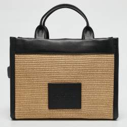 Pre Owned Marc Jacobs Black/Natural Raffia and Leather Medium The Tote Bag