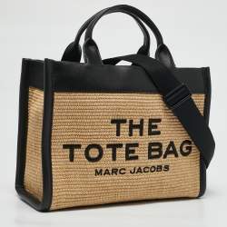 Pre Owned Marc Jacobs Black/Natural Raffia and Leather Medium The Tote Bag