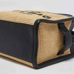 Pre Owned Marc Jacobs Black/Natural Raffia and Leather Medium The Tote Bag