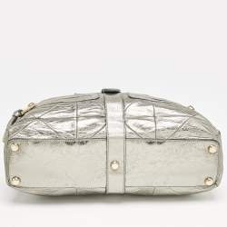 Marc Jacobs Grey Metallic Leather Double Zip Pocket Satchel
