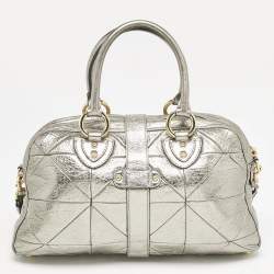 Marc Jacobs Grey Metallic Leather Double Zip Pocket Satchel