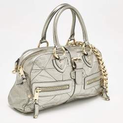 Marc Jacobs Grey Metallic Leather Double Zip Pocket Satchel