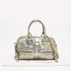 Marc Jacobs Grey Metallic Leather Double Zip Pocket Satchel