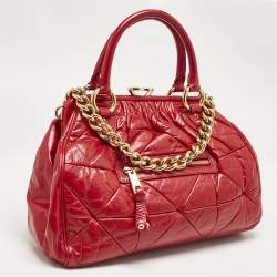 Pre Owned Marc Jacobs Red Quilted Leather Stam Satchel