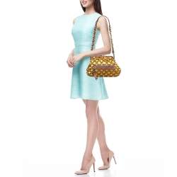Marc Jacobs Brown/Yellow Laser Cut Suede and Satin Crystal Stam Shoulder Bag