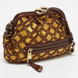 Marc Jacobs Brown/Yellow Laser Cut Suede and Satin Crystal Stam Shoulder Bag