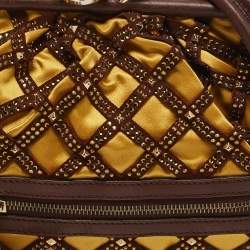 Marc Jacobs Brown/Yellow Laser Cut Suede and Satin Crystal Stam Shoulder Bag