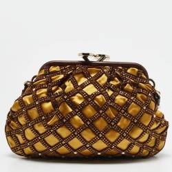 Marc Jacobs Brown/Yellow Laser Cut Suede and Satin Crystal Stam Shoulder Bag