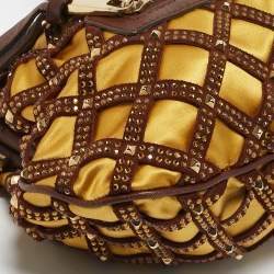 Marc Jacobs Brown/Yellow Laser Cut Suede and Satin Crystal Stam Shoulder Bag