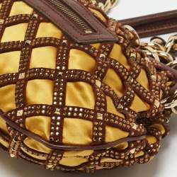 Marc Jacobs Brown/Yellow Laser Cut Suede and Satin Crystal Stam Shoulder Bag