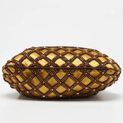 Marc Jacobs Brown/Yellow Laser Cut Suede and Satin Crystal Stam Shoulder Bag