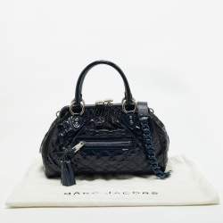 Pre Owned Marc Jacobs Navy Blue Quilted Patent Leather Stam Satchel